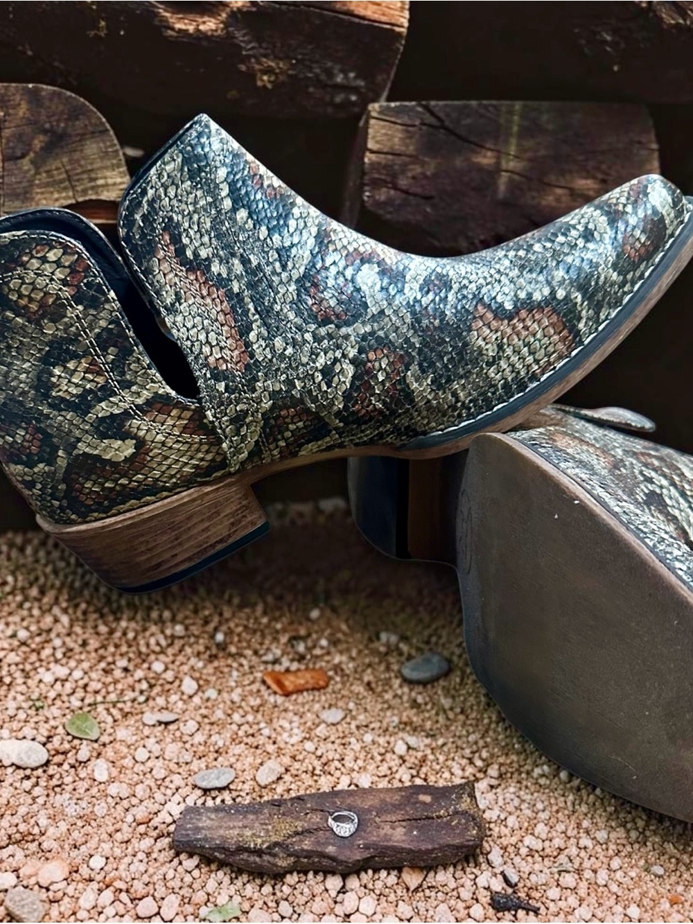 Roper Women's Ava Faux Snake-Print Ankle Boots in Brown and Black
